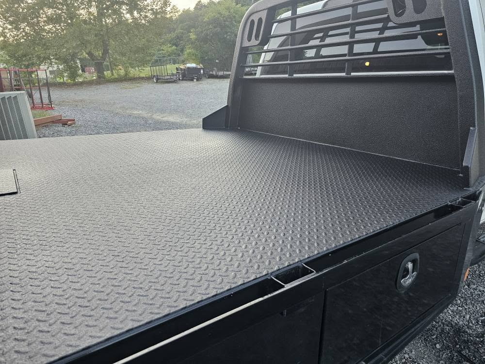 Close view of the coating on a work-truck flatbed